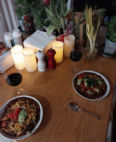 Our kitchen table has become a nursery for garden herbs. That